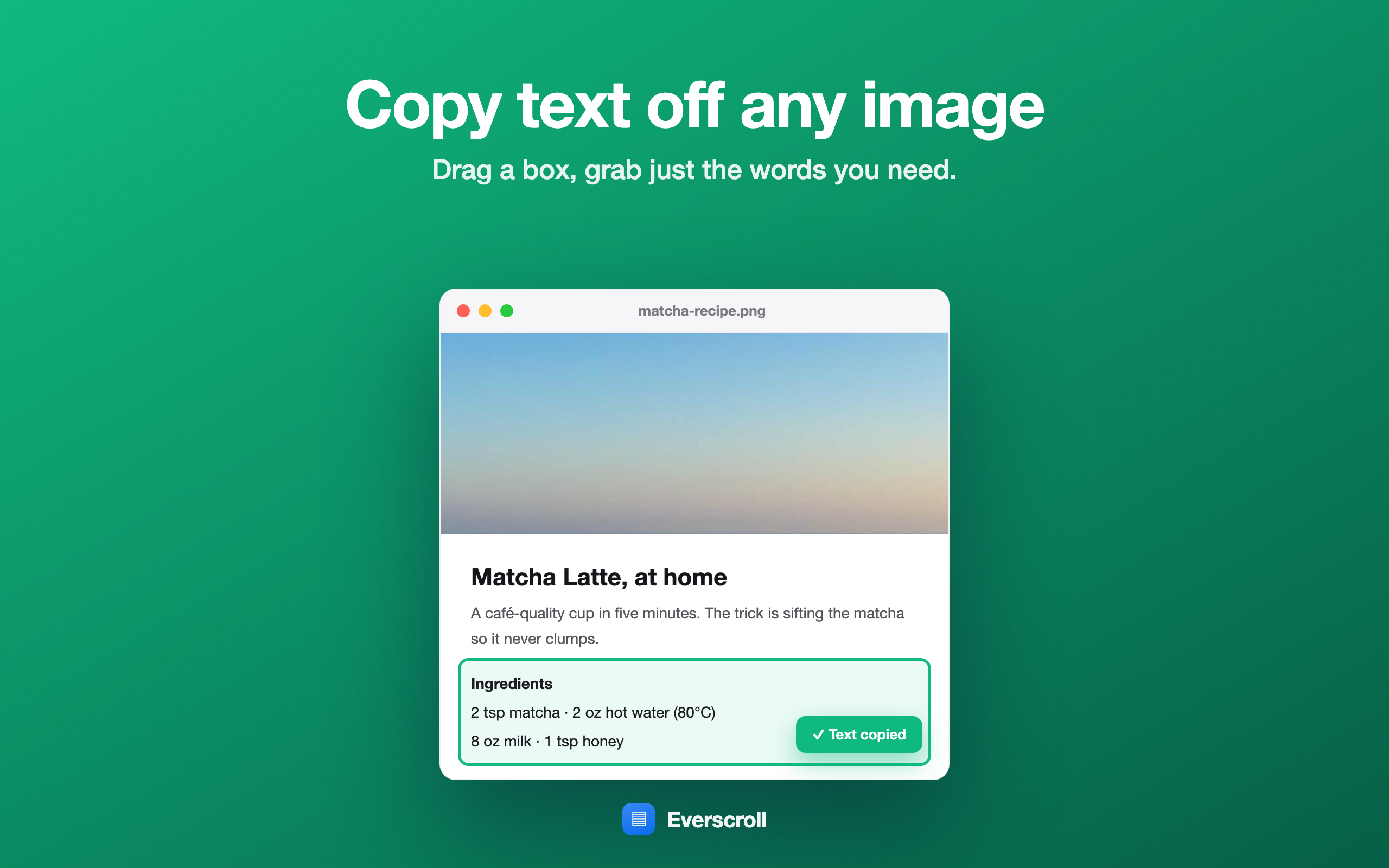 Everscroll copying text from a screenshot on Mac